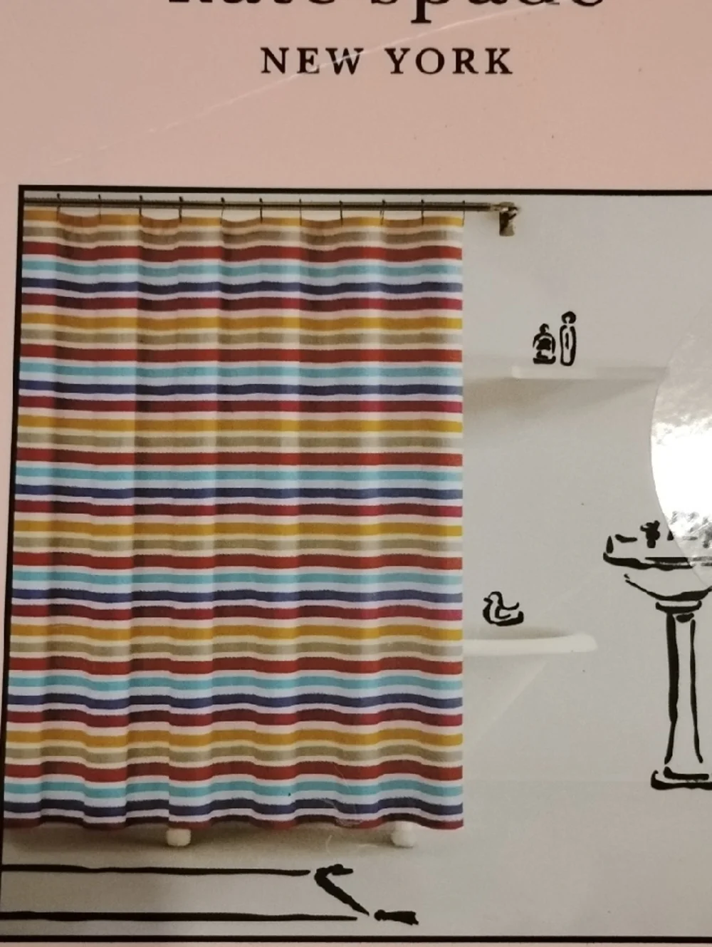 kate spade Striped Shower Curtain in Coral, White, Aqua